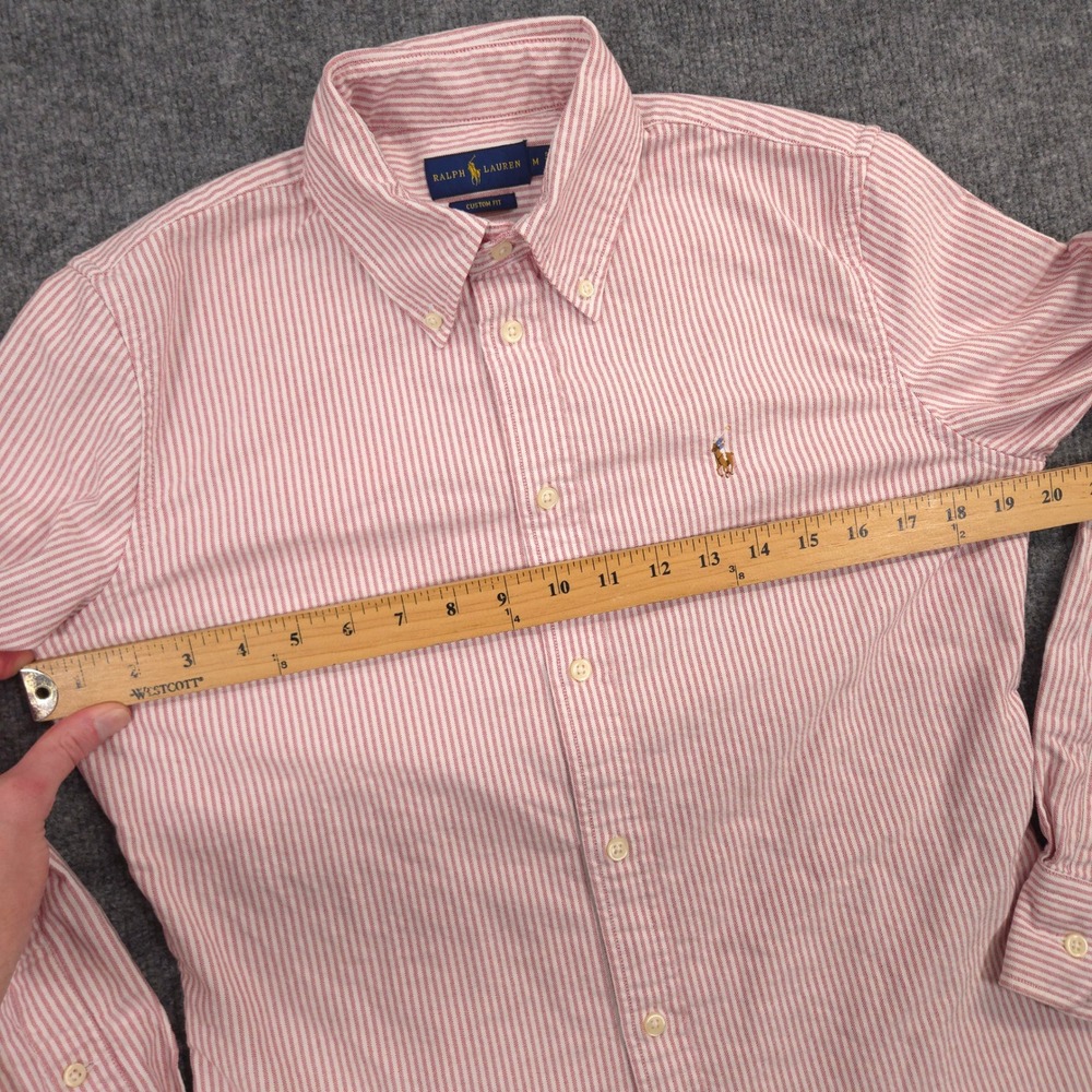Ralph Lauren Oxford Shirt Mens M Burgundy White Striped Flesh Pony Custom Fit - Picture 4 of 8